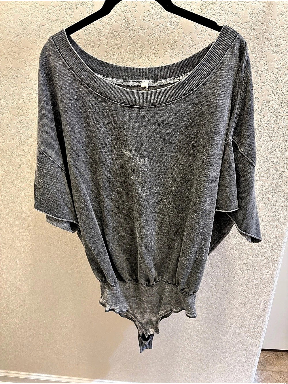 Free People Gray Short Sleeve Bodysuit
